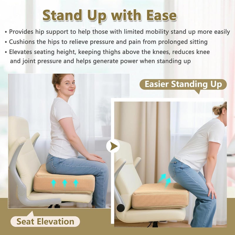 ECISZ Extra Thick Chair Cushion, Adult Booster Seat Cushion, Easy Rise for Elderly, Office Chair Booster Seat Elevation Pillow Extra Firm Riser Supportive Lift Cushion with Carry Handle - Image 2